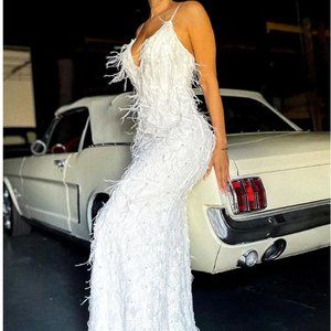 NWT White feather dress perfect for brides!